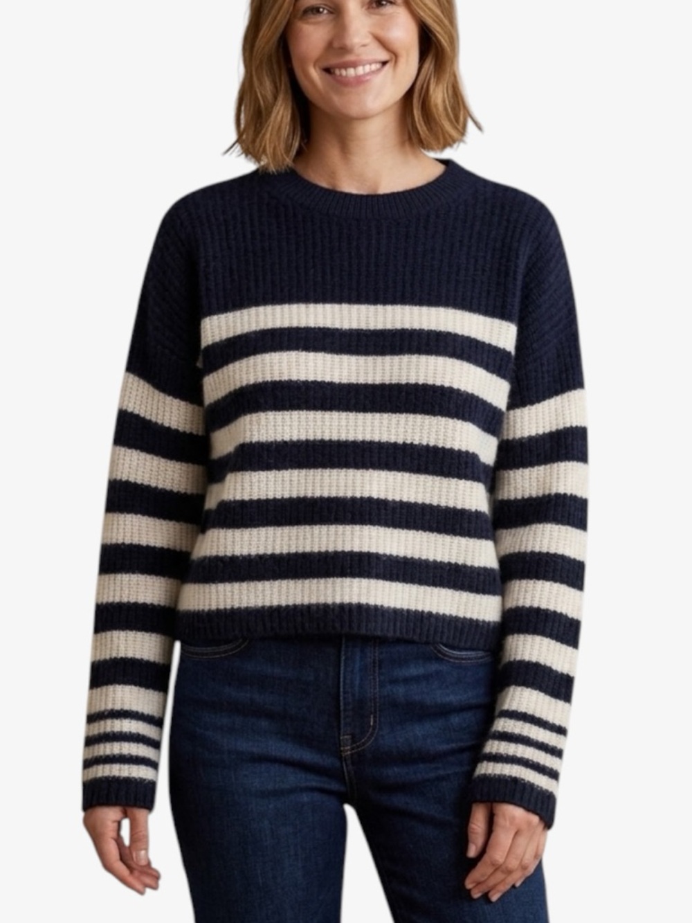 Joie 100% Cashmere Striped Crewneck Sweater in Blue Women’s Size L